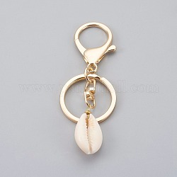 Cowrie Shell Keychain, with Alloy Key Clasps, Bisque, Golden, 85mm