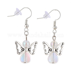 Boucles d'oreilles ange, avec des perles transparentes en acrylique, Perles en alliage, crochets en laiton et écrous en plastique, clair ab, 40mm, pin: 0.6 mm