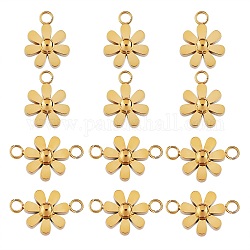 12Pcs 430 Stainless Steel Small Flower Connector Charms & Pendants, Metal Daisy Pendant for Jewelry Earring Bracelet Handmade Making, Golden, 9mm, Hole: 2mm
