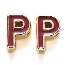 Perles d'émail d'alliage de placage de support, Sans cadmium & sans nickel & sans plomb, or clair, brun, letter.p, p: 10x7x5mm, Trou: 1.6mm