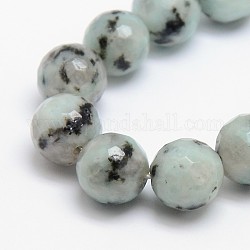 Jaspe de sésame naturel / perles de jaspe kiwi, ronde, facette, 12mm, Trou: 1mm, Environ 32 pcs/chapelet, 15.5 pouce