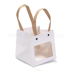 Sacchetti di carta kraft rettangolari da 210 g, con maniglie in nylon e finestre trasparenti, per sacchetti regalo e shopping bag, bianco, 12x12x1cm