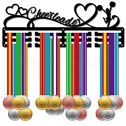Scaffale da parete espositore porta medaglie in ferro alla moda, 3 riga, con viti, nero, cheerleader, cuore, 150x400mm, Foro: 5 mm