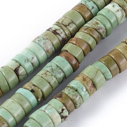 Natürliche Howlith Perlen Stränge, heishi Perlen, gefärbt und erhitzt, Flache Runde / Scheibe, dunkles Seegrün, 6x3 mm, Bohrung: 0.8 mm, ca. 152 Stk. / Strang, 15.1 Zoll (38.5 cm)