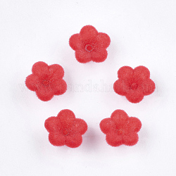 Calottes en acrylique flocky, 5 pétales, fleur, rouge, 12x12x7.5mm, Trou: 1mm