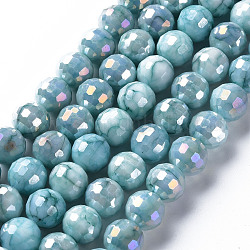 Opaque Baking Painted Glass Beads Strands, Faceted, Round, Dark Turquoise, 10x9.5mm, Hole: 1.2mm, about 45pcs/strand, 14.96''(38cm)