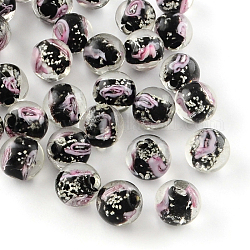Perles vernissées lumineuses manuelles de fleurs intérieures, ronde, noir, 8mm, Trou: 1mm