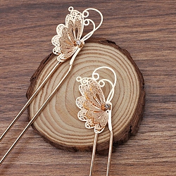 真鍮のヘアフォークパーツ  蝶の細線細工のパーツ  ライトゴールド  150x24mm