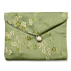 Pochettes de rangement de bijoux en tissu floral de style chinois, avec bouton plastique, coffret cadeau à bijoux rectangulaire pour bracelets, des boucles d'oreilles, bagues, motif aléatoire, vert de mer foncé, 9.5x12x0.3~0.7 cm