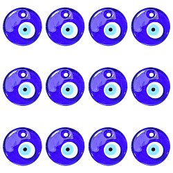 Ciondoli d'occhio malvagi di lampwork fatti a mano, rotondo e piatto, blu, 30x5mm, Foro: 3 mm