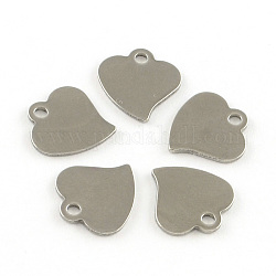 Heart 201 Stainless Steel Blank Tag Charms, Stainless Steel Color, 12.5x12x1mm, Hole: 2mm