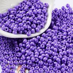 Baking Paint Glass Seed Beads, Round, Medium Purple, 4x3mm, Hole: 1.2mm, about 7650pcs/pound