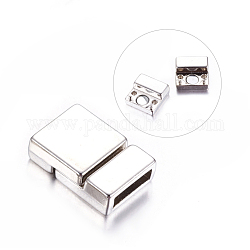 Alloy Magnetic Clasps, Nickel Free, Rectangle, Platinum, 21x14x6mm, Hole: 2.7x10mm