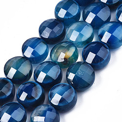 Natürliche Achat Perlen Stränge, gefärbt, facettiert, Flachrund, königsblau, 9.5~10.5x9.5~10.5x6~8 mm, Bohrung: 0.7~1.2 mm, ca. 38 Stk. / Strang, 14.37 Zoll ~ 15.24 Zoll (36.5 cm ~ 38.7 cm)
