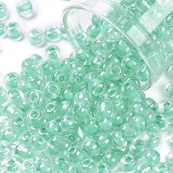6/0 Glass Seed Beads, Transparent Inside Colours Luster, Round Hole, Round, Dark Turquoise, 6/0, 4~5x2.5~4.5mm, Hole: 1.2mm, about 4500pcs/bag