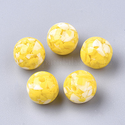 Harz perlen, Nachahmung Edelstein-Chips-Stil, Runde, Gelb, 10 mm, Bohrung: 1.8 mm