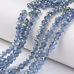 Chapelets de perles en verre transparent électrolytique, moitié vert plaqué, facette, rondelle, lumière bleu ciel, 6x5mm, Trou: 1mm, Environ 85~88 pcs/chapelet, 16.1~16.5 pouce (41~42 cm)