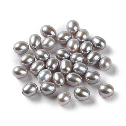 Perle di perle d'acqua dolce coltivate naturali tinte, mezzo forato, riso, grado 5 un, grigio scuro, 5.5~6x4~5mm, Foro: 0.8 mm