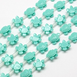 Synthetic Coral Beads Strands, Dyed, Tortoise, Medium Turquoise, 12x10x6mm, Hole: 2mm, about 26pcs/strand, 16.53 inch