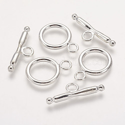 Brass Toggle Clasps, Silver Color Plated, Ring: 23.5x17x2.5mm, hole: 3.5mm, Bar: 29x3.5mm, hole: 3.5mm