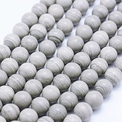 Línea de plata natural hebras de perlas de jaspe, redondo, 8mm, agujero: 1 mm