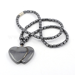 Coeur à coeur hématite synthétique magnétique colliers de perles, avec fermoir magnétique en laiton, noir, 18.1 pouce
