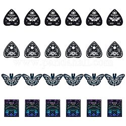 Hobbiesay 24 pz 4 pendenti acrilici stampati in stile halloween, farfalla/cuore/rettangolo, forme misto, 32.5~50x41~51x2~2.5mm, Foro: 1.8 mm, 6pcs / style