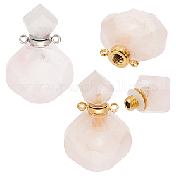 Unicraftale 2 pièces 2 couleurs losange naturel quartz rose flacon de parfum pendentifs, avec accessoires en 304 acier inoxydable, facette, or et acier inoxydable Couleur, 26~27x17~17.5x8~8.5mm, Trou: 1.4mm, capacité: environ 2 ml (0.06 oz liq.), 1 pc / couleur