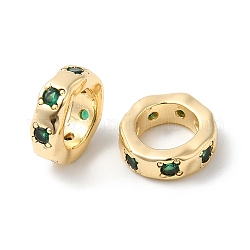 Perles de zircone cubique micro pave en Laiton, Perles avec un grand trou   , anneau, véritable 18k plaqué or, 12x4mm, Trou: 7.5mm