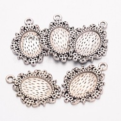 Alloy Pendant Cabochon Settings, Cadmium Free & Lead Free, Oval, Antique Silver, Tray: 14x10mm, 26x19x2mm, Hole: 1.5mm