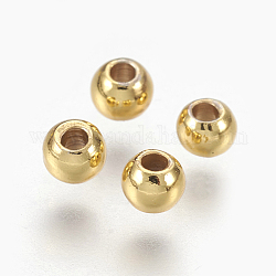 Perles séparateurs en laiton, Plaqué longue durée, ronde, or, 3x2mm, Trou: 1.2mm