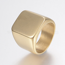 304 anello con sigillo in acciaio inossidabile per uomo, ampi anelli banda, rettangolo, oro, formato 9, 19mm