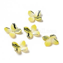 Bouchons de perles acryliques opaques à 4 pétale imprimés, fleur, jaune, 12.5~13x12.5~13x2~2.5mm, Trou: 2mm