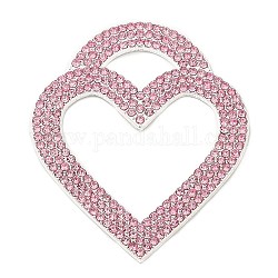 Aleación de rhinestone grandes colgantes, charms del corazón, plata, rosa luz, 59.5x50x2.5mm, agujero: 17x10 mm