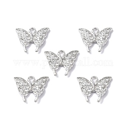 Colgantes de aleación de Diamante de imitación, sin plomo y cadmio, charms de la mariposa, Platino, 16.5x19x2mm, agujero: 2 mm