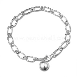 Shegrace 925 Sterling Silber Charm Armbänder, mit ovalen & ringgliedern, Hummerkrallenverschlüsse und runde Perlen, Silber, 7-7/8 Zoll (20 cm)