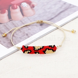 Дружба с леопардовым принтом ткацкий станок Миюки браслеты из бисера для женщин, регулируемые нейлоновые шнур плетеный браслеты из бисера, красные, 11 дюйм (28 см)