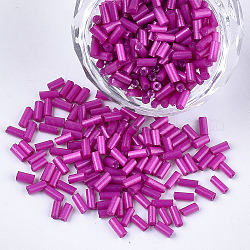 Glass tubulär Perlen, Rundloch, Deckfarben, Magenta, 3~5x1.5~2 mm, Bohrung: 0.8 mm, ca. 15000 Stk. / Beutel