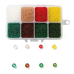 200g 8 couleurs 12/0 grade a perles de rocaille en verre rondes, couleurs transparentes, couleur mixte, 2x1.5mm, Trou: 0.8mm, 25 g / couleur, environ 13300 pcs / boîte