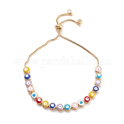 Evil Eye Enamel Link Bracelets for Girl Women, Real 18K Gold Plated Slider Bracelets with Brass Findings, Lead Free & Cadmium Free, Colorful, Inner Diameter: 1-3/8~3-1/8 inch(3.5~8cm)