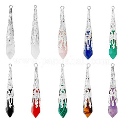 SUPERFINDINGS 10 Styles Gemstone Hexagonal Faceted Conical Pendants Bullet Pointed Pendants Quartz Crystal Stone Charm for Necklace Earring Jewelry Making, Hole: 2mm