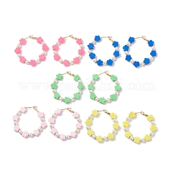 Большие серьги-кольца с цветком и стеклянным жемчугом, латунные большие серьги-кольца для женщин, разноцветные, 51x54x6 мм, штифты : 0.8 мм