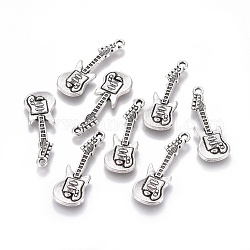 Tibetan Style Alloy Pendant, Guitar, Lead Free and Cadmium Free, Antique Silver, 31x11x2mm, Hole: 2mm