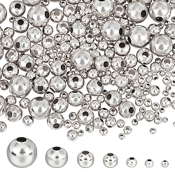 Beebeecraft 550 pièces 7 style 304 perles en acier inoxydable, ronde, couleur inoxydable, 3x2.7~3mm, Trou: 1mm