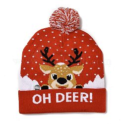 LED ライトアップ クリスマス アクリル繊維糸カフス ビーニー キャップ  女性のための冬の暖かいニット帽子  内蔵バッテリーとスイッチ付き  鹿  285x240x13.5mm  内径：145mm