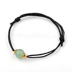Gemstone Adjustable Link Bracelets, with Alloy Bead Caps and Waxed Cotton Cord, Antique Golden, Green Aventurine, 43~75mm