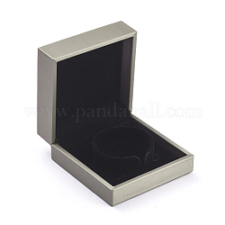 Boîtes à bijoux en plastique, recouvert de cuir PU, rectangle, grises , 9.2x9.1x4.3 cm