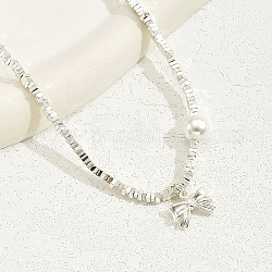Железное ожерелье с подвеской для женщин, серебристый цвет, бантом, 17-1/4 дюйм (44 см)