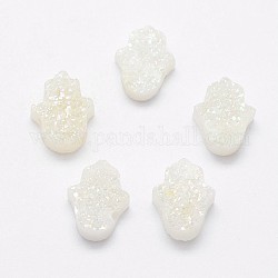 Hamsa main druzy perles de cristal, galvaniser perles de cristal de Druzy naturelle, blanc, 13x10.5x4.5~5mm, Trou: 1mm