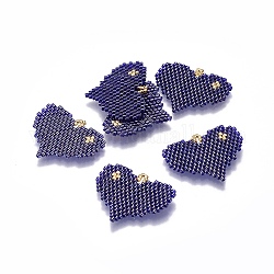Pendentifs en perles de rocaille japonais miyuki & toho, motif de tissage, cœur, bleu de Prusse, 23~24x29~30x1.7mm, Trou: 2mm